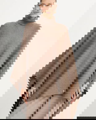 BOSS poncho de lână culoare maro deschis 50551146