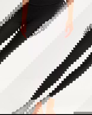 BOSS colanți de casă din amestec de lână negru neted pentru femei 50550092