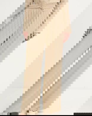 BOSS pantaloni culoarea bej, lat, high waist, 50541835