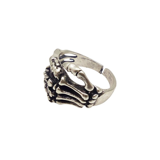 Inel reglabil din zamac, unisex, degete scheletice, Inz087