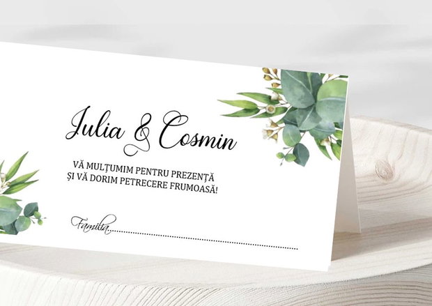 Plicuri bani nuntă minimaliste colturi cu verdeata
