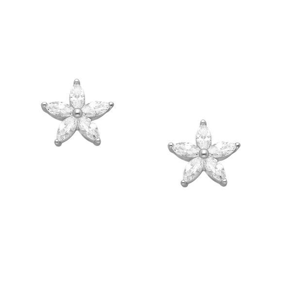 Cercei din argint 925, cu &icirc;nchidere push-back și zirconiu cubic, model Flori, 1.2g