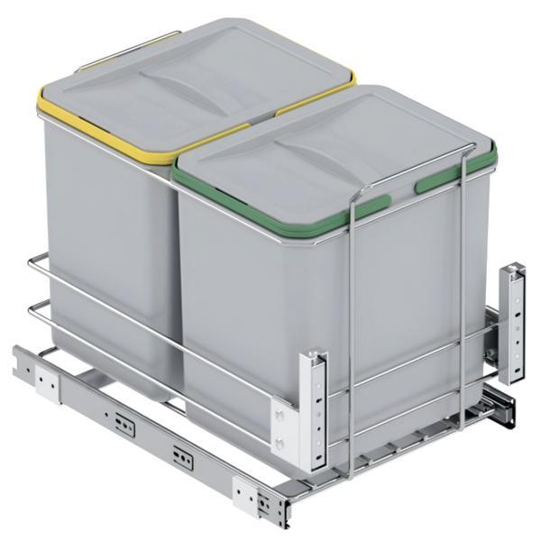 Cos de gunoi incorporabil S-2582-G, glisant, cu montaj pe usa, colectare selectiva, pentru corp de 400 mm, 2x6 litri, gri