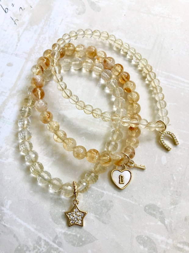Set Bratari citrin natural & accesorii aurii