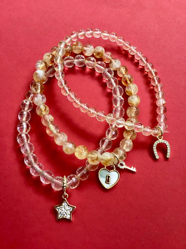 Set Bratari citrin natural & accesorii aurii