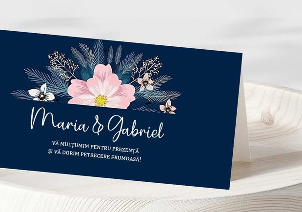Plic bani nuntă bleumarin cu roz