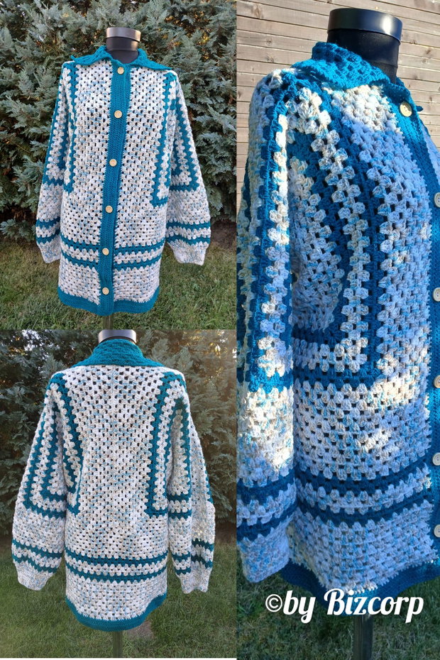 Cardigan croșetat hexagon, mărimea XL/XXL