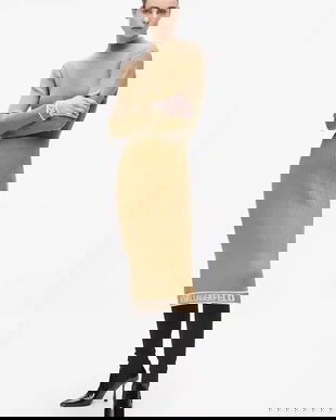 Karl Lagerfeld rochie culoarea bej, midi, mulată, A4W13028