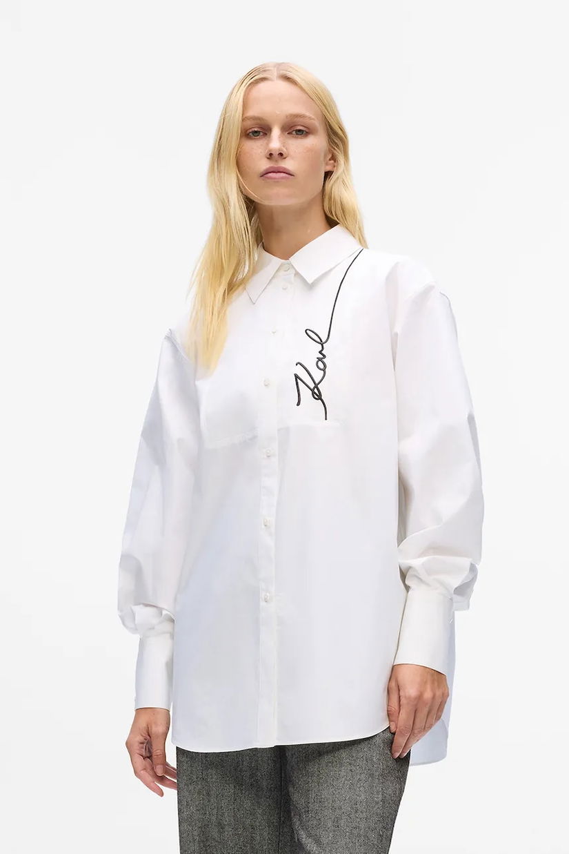 Karl Lagerfeld cămașă culoarea alb, cu guler clasic, relaxed, A4W11014