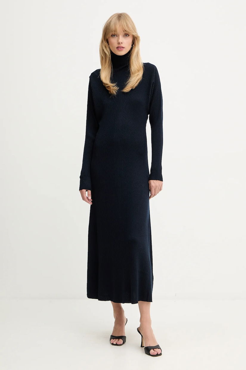 BOSS rochie din lână culoarea bleumarin, maxi, evazați, 50548520
