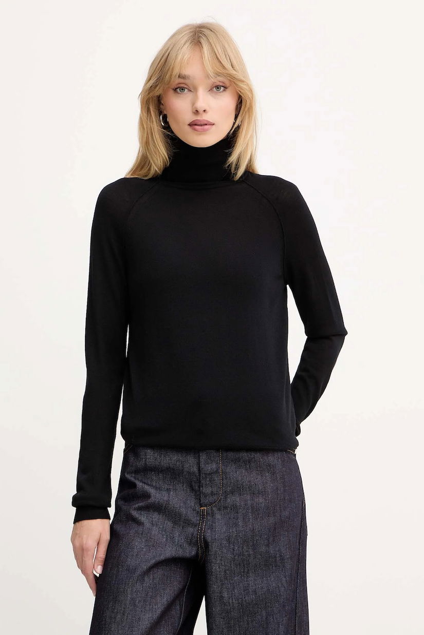 BOSS pulover de lână culoarea negru, light, cu guler, 50548298