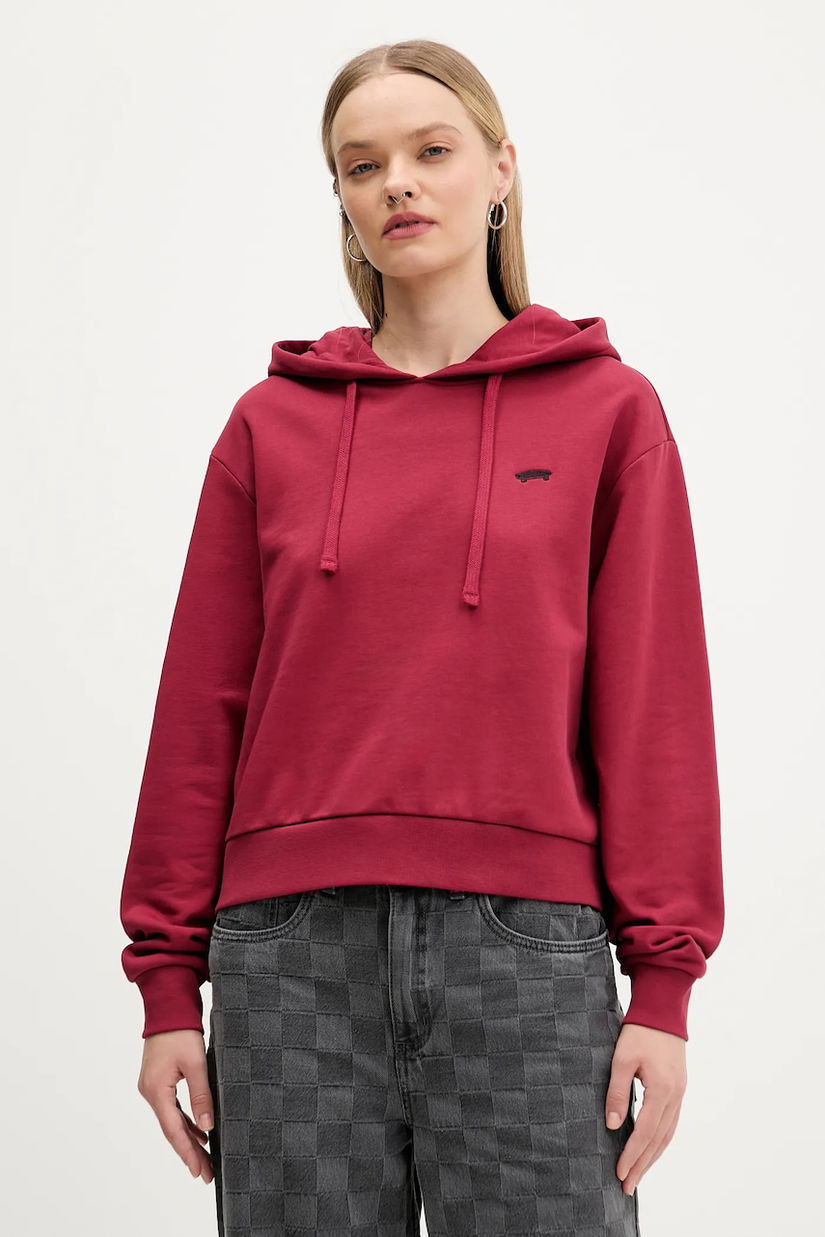 Vans hanorac de bumbac culoarea roșu, cu glugă, uni, VN000P5PBRD1