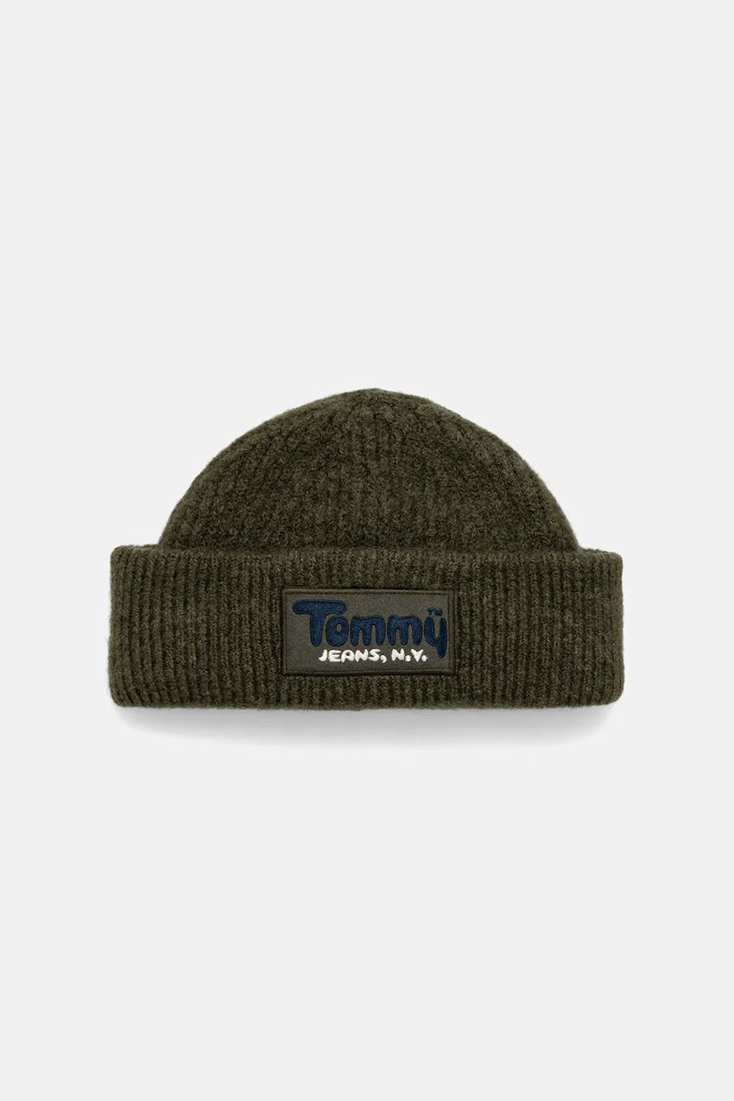 Tommy Jeans căciulă din amestec de lână culoarea verde, AM0AM13675