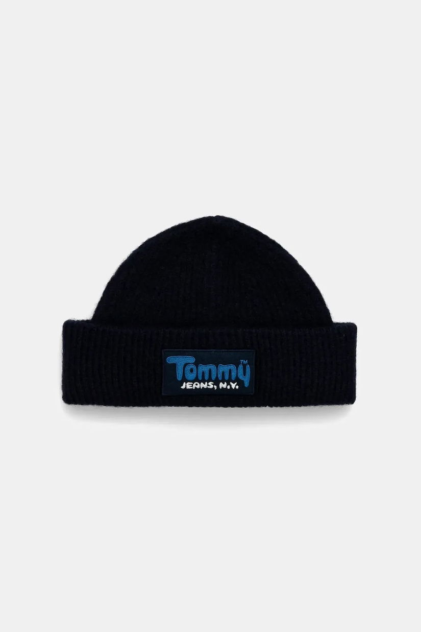 Tommy Jeans căciulă din amestec de lână culoarea bleumarin, AM0AM13675