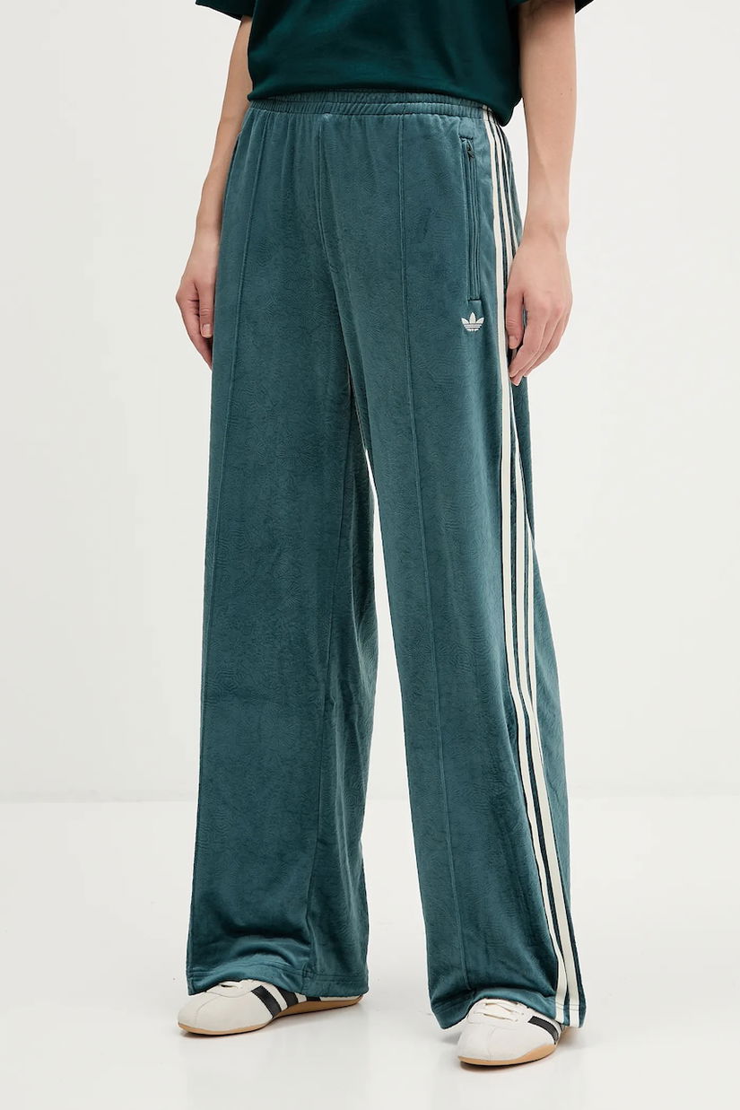 adidas Originals pantaloni de trening din velur Fb Liberty Tp culoarea verde, cu imprimeu, JW5268