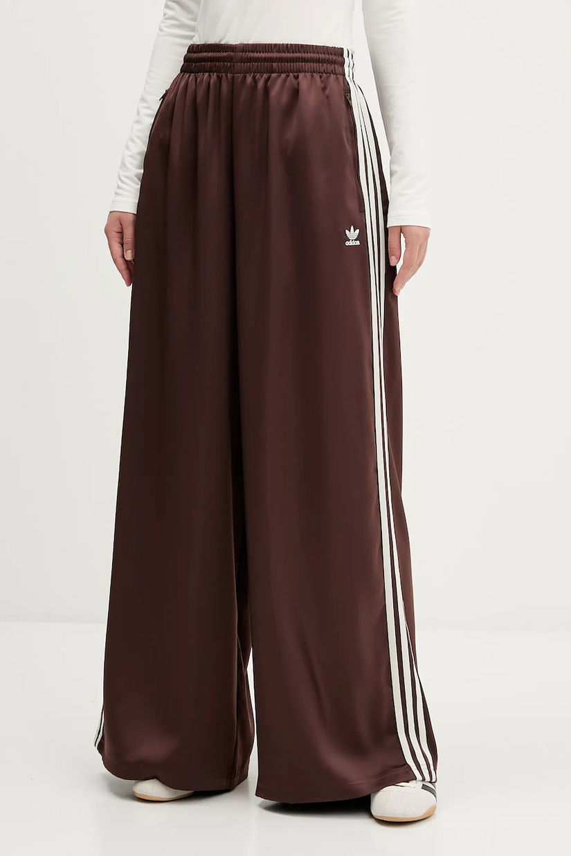 adidas Originals pantaloni de trening Satin Tp Wl culoarea maro, cu imprimeu, KD2541