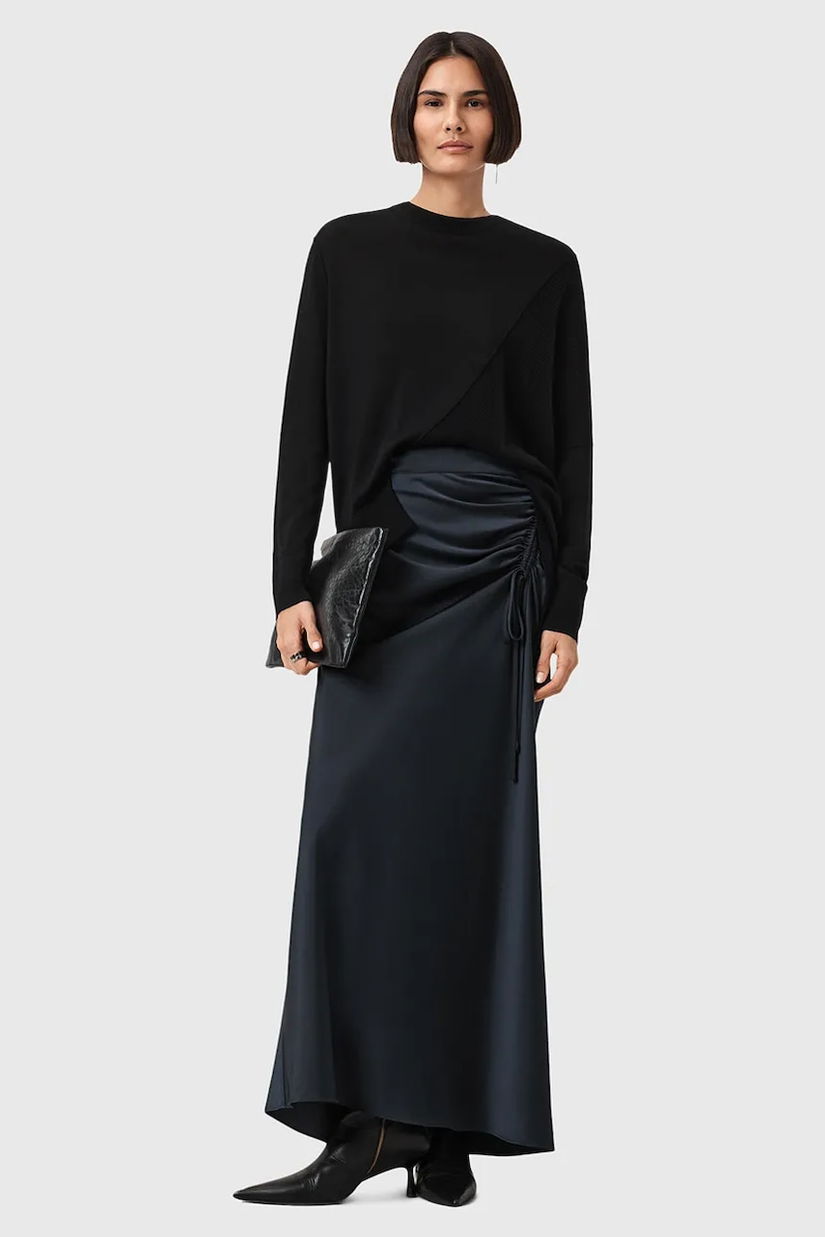 AllSaints fustă ALEXIA culoarea negru, maxi, drept, W051RB