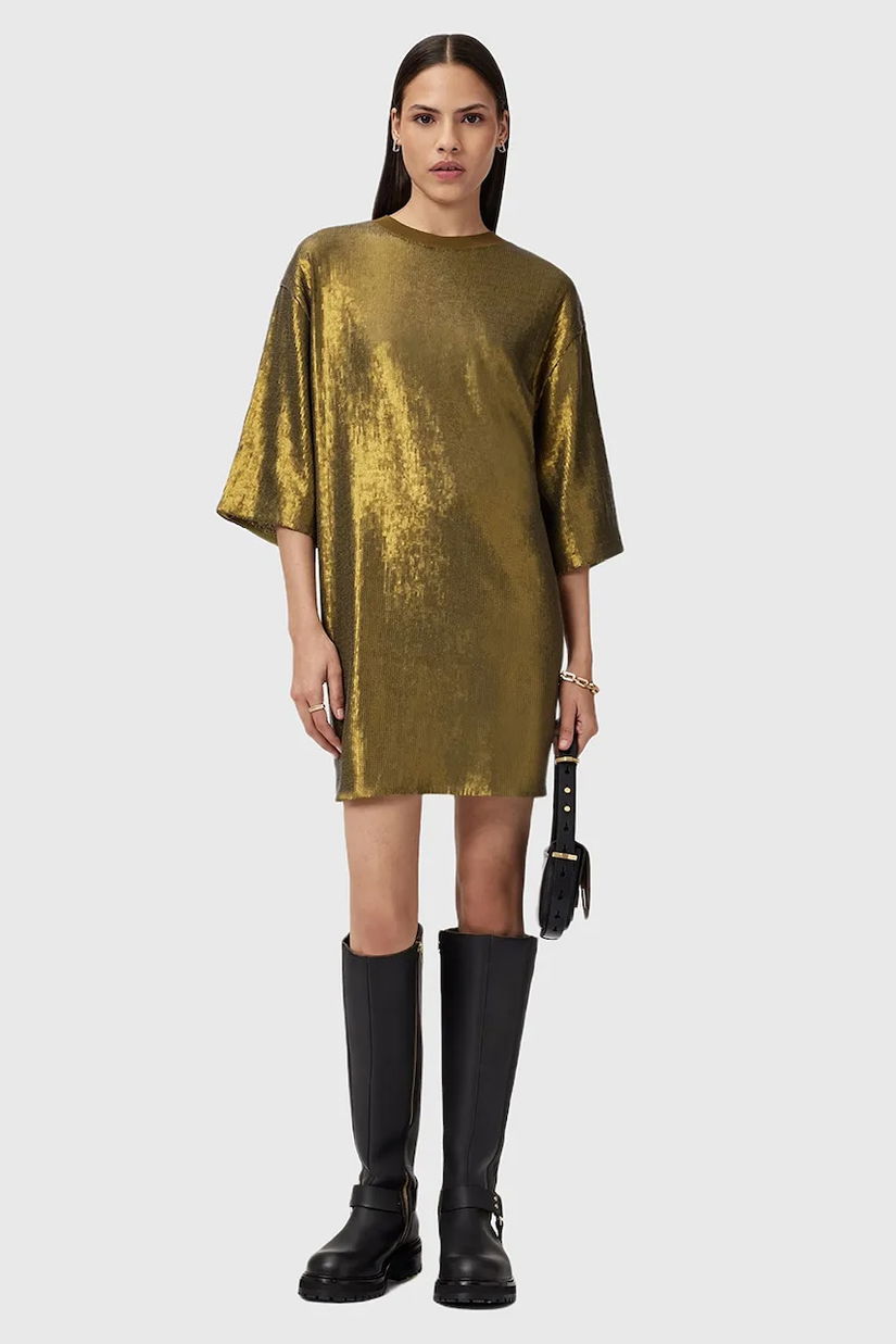 AllSaints rochie OPAL LOGO DRESS culoarea argintiu, mini, oversize, W185DB