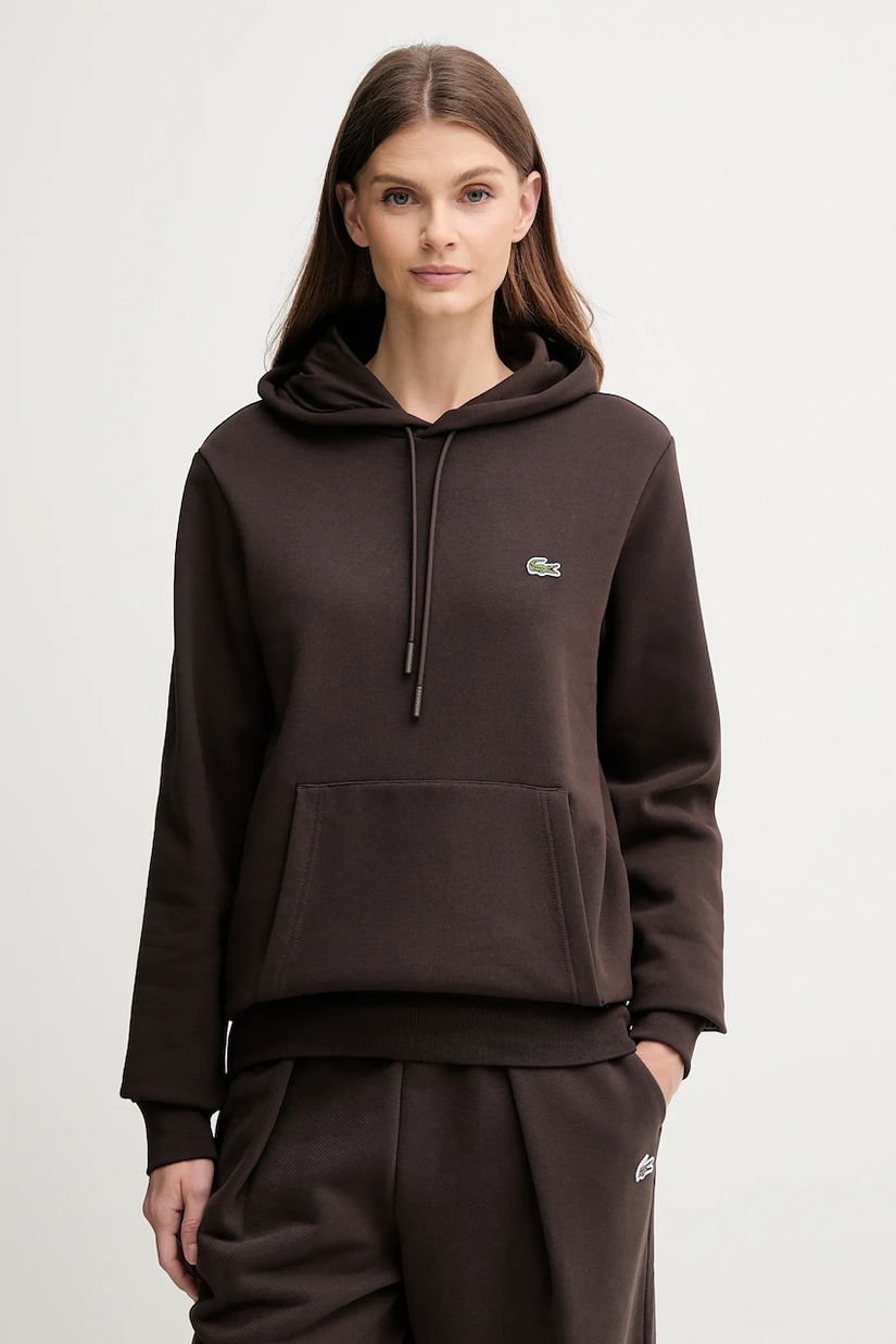 Lacoste bluză culoarea negru, cu glugă, uni, SH9623