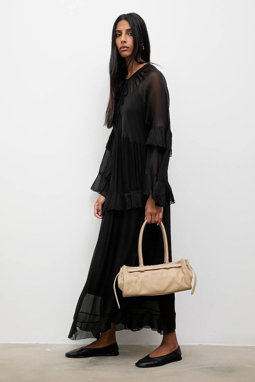 Answear.LAB rochie din matase culoarea negru, maxi, drept