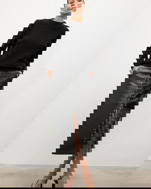 Answear.LAB fusta de piele culoarea negru, midi, creion