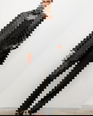 Answear.LAB sacou de piele culoarea negru, un singur rand de nasturi, neted