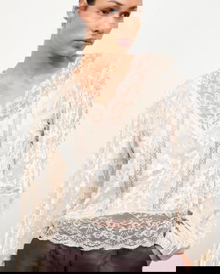 Answear.LAB bluză de catifea culoarea bej, neted