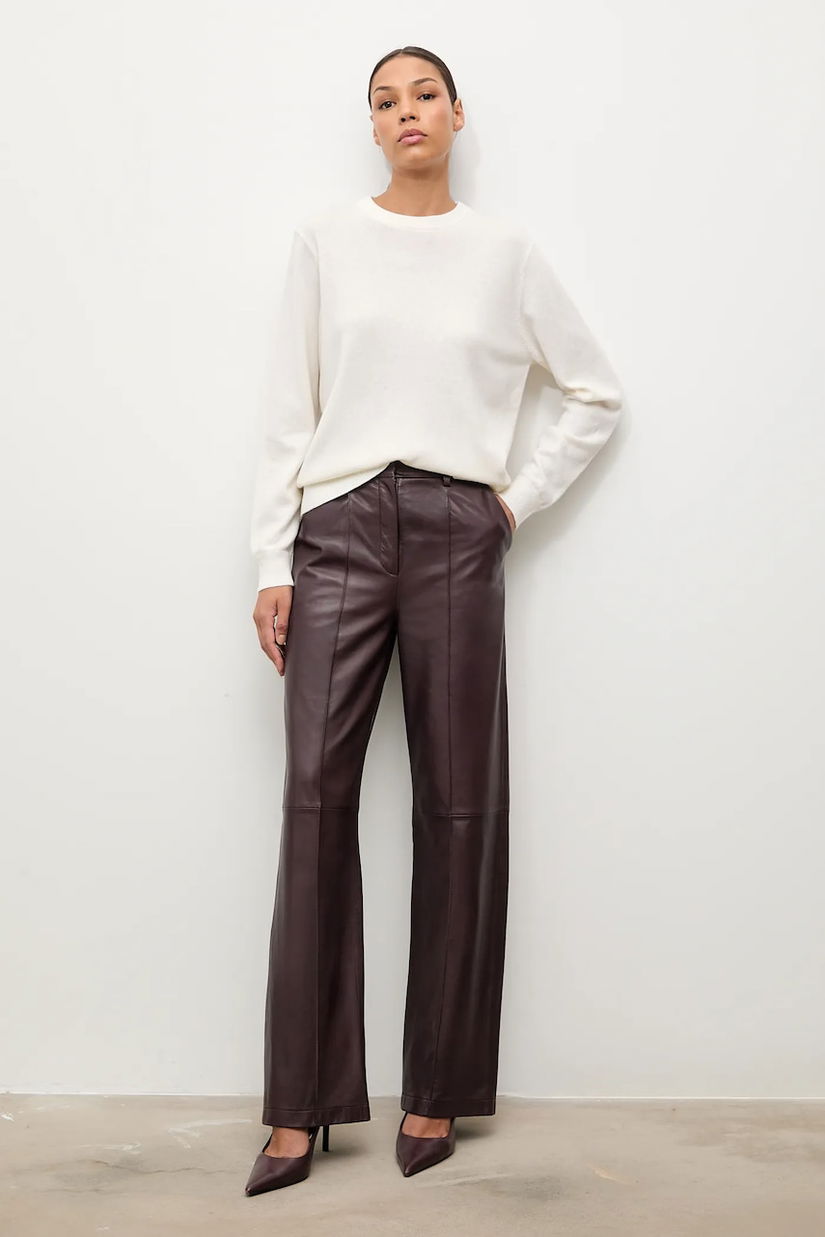 Answear.LAB pantaloni de piele culoarea bordo, drept, high waist
