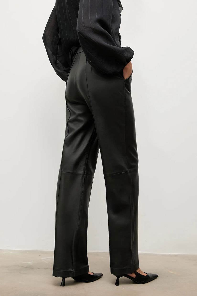Answear.LAB pantaloni de piele culoarea negru, drept, high waist