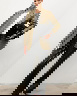 Answear.LAB sacou de piele culoarea verde, un singur rand de nasturi, neted