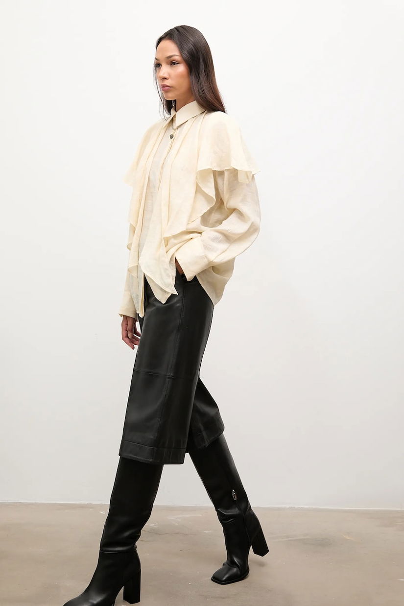 Answear.LAB pantaloni de piele culoarea negru, drept, high waist