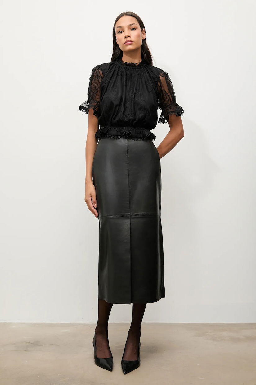 Answear.LAB fusta de piele culoarea negru, midi, drept