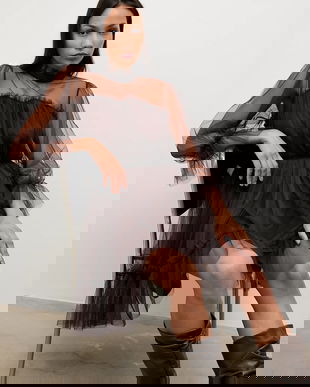 Answear.LAB rochie culoarea maro, mini, evazati