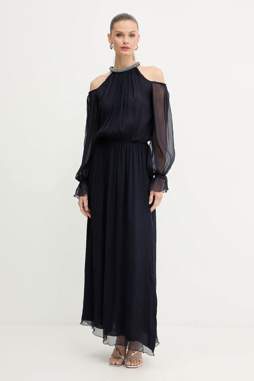Luisa Spagnoli rochie de matase culoarea bleumarin, maxi, evazați, 542359