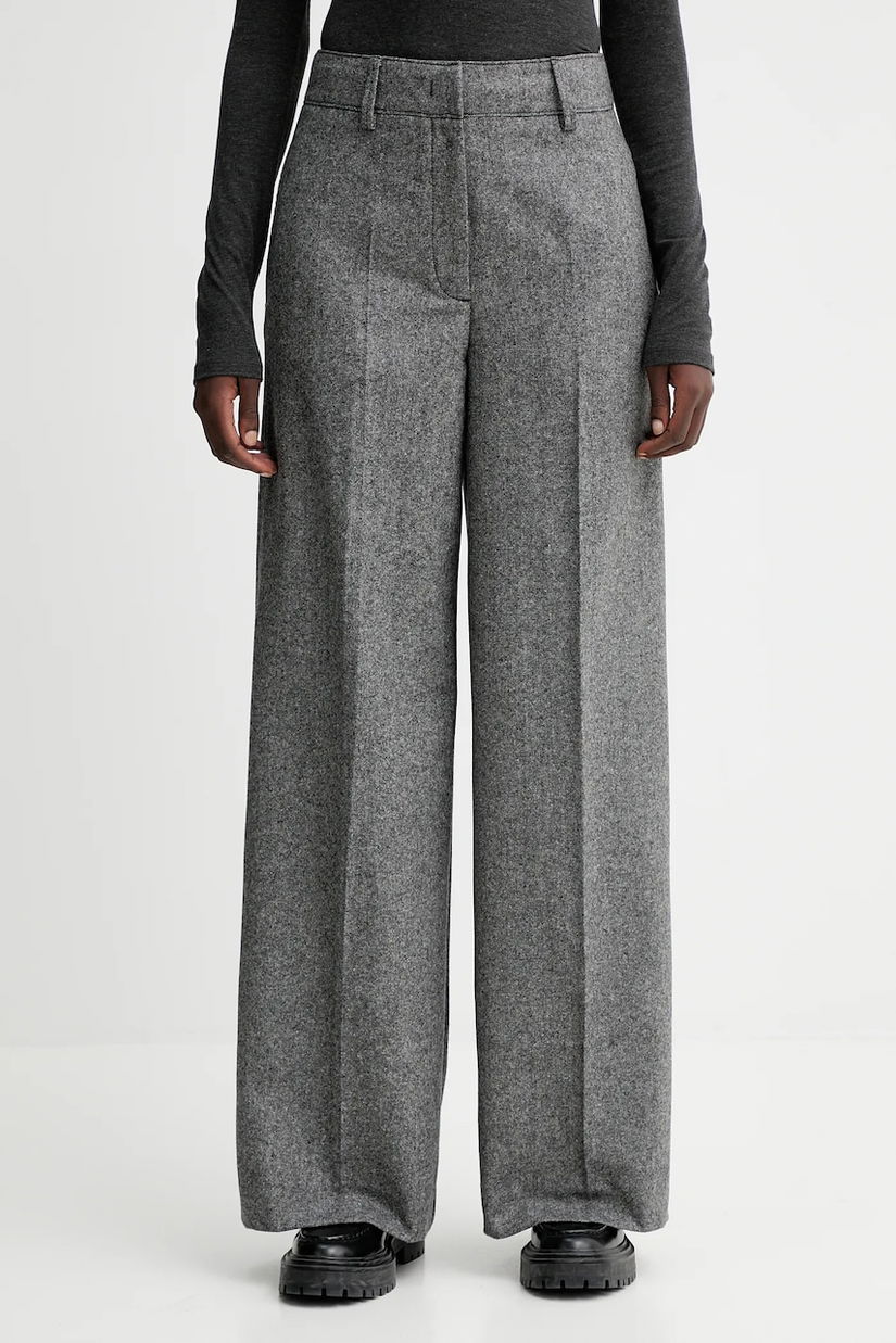 Marc O'Polo pantaloni cu lână culoarea gri, lat, high waist, 509015810149