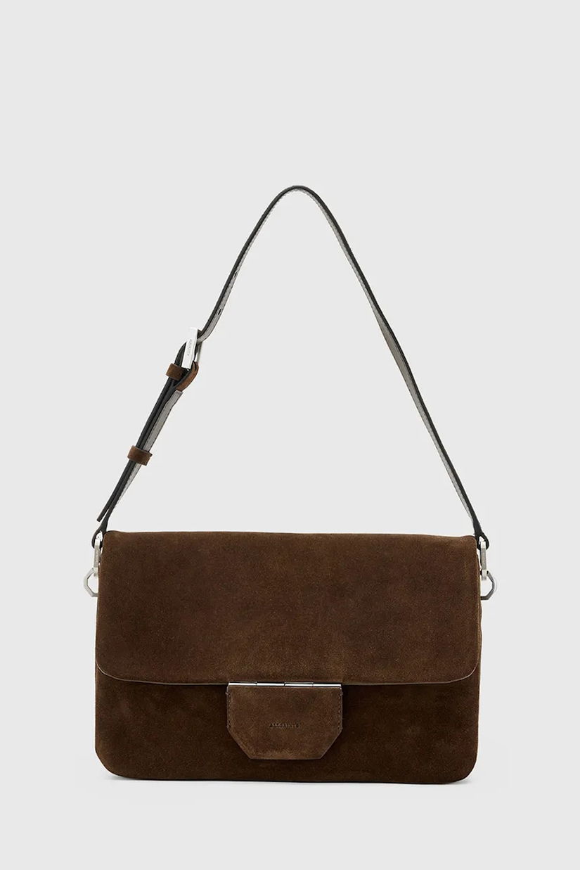 AllSaints geantă de mână din piele întoarsă ONDINE culoarea maro, W293XD