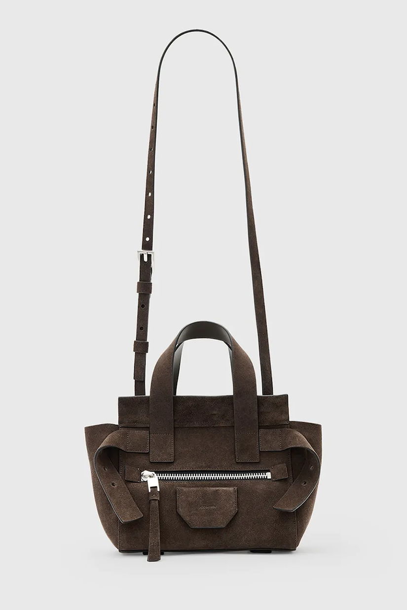 AllSaints geantă de mână din piele întoarsă PEREZ culoarea maro, W358XD
