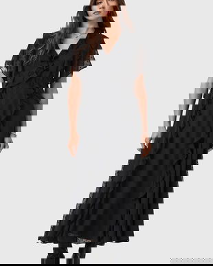 AllSaints rochie MARI culoarea negru, maxi, evazați, W016DD