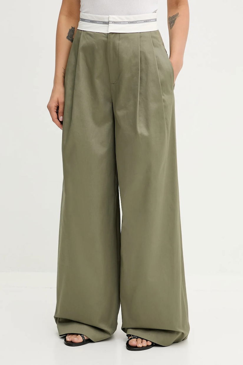 Miss Sixty pantaloni de bumbac culoarea verde, lat, high waist, 6S3PJ57900