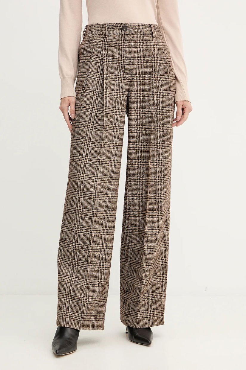 Luisa Spagnoli pantaloni cu lână culoarea maro, lat, high waist, 542379