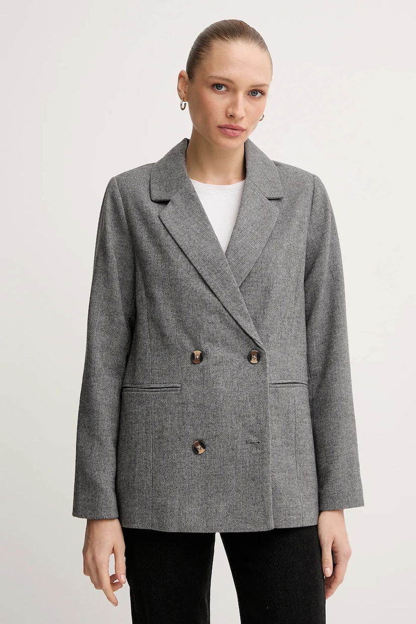 Pepe Jeans sacou din lână culoarea gri, cu doua rânduri de nasturi, cu imprimeu, PL4024351