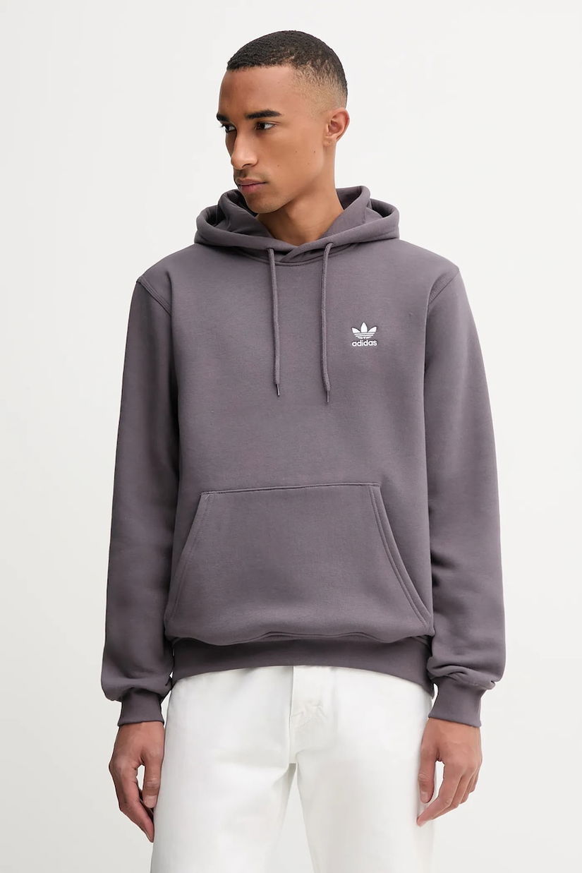 adidas Originals bluză Trefoil Essentials culoarea gri, cu glugă, cu imprimeu, JW1063