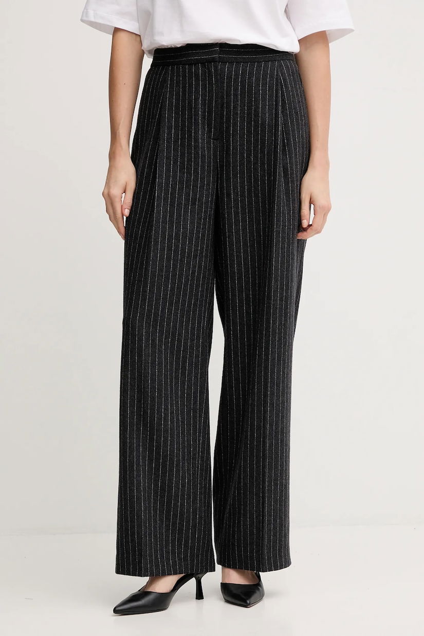 Barbour pantaloni cu lână BLAKELY culoarea gri, lat, high waist, LTR0396