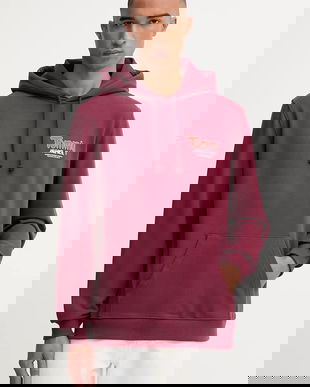 Tommy Jeans hanorac de bumbac culoarea bordo, cu glugă, cu imprimeu, DM0DM22086