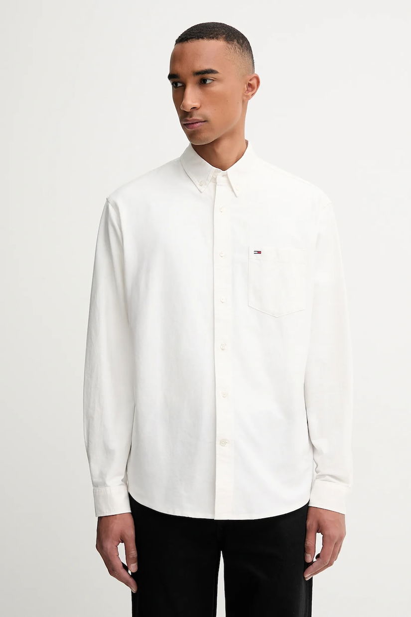 Tommy Jeans cămașă din bumbac culoarea alb, cu guler button-down, relaxed, DM0DM21926
