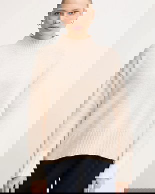 Marc Aurel pulover din amestec de lână culoarea bej, cu guler, 8027-8000-82089