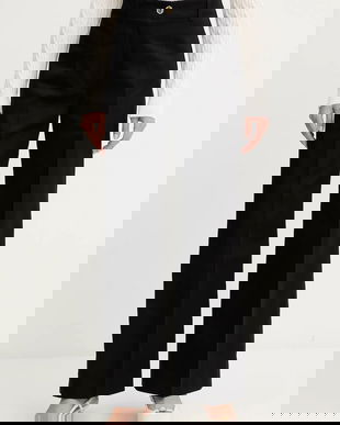 Patou pantaloni de bumbac culoarea negru, drept, high waist, TR0020074