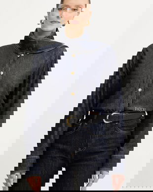 Patou cămașă jeans culoarea bleumarin, cu guler clasic, regular, BL0450224