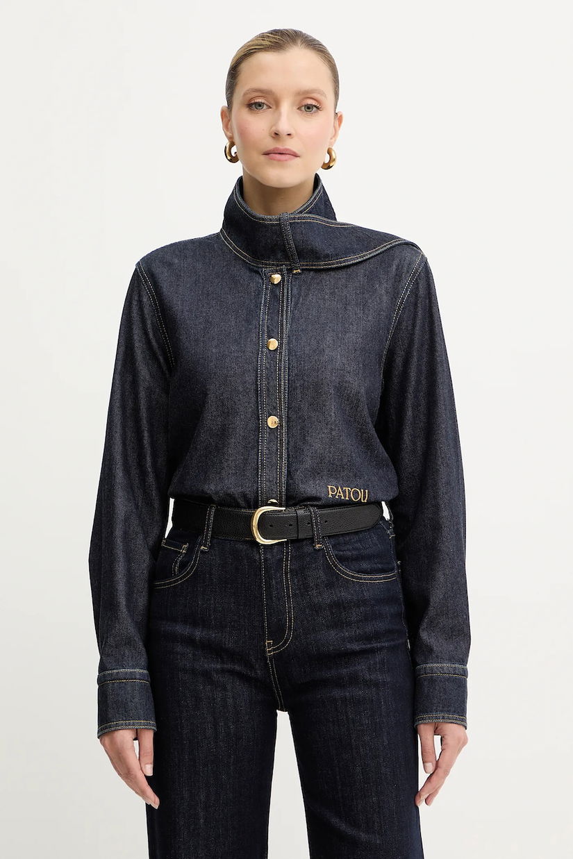 Patou cămașă jeans culoarea bleumarin, cu guler clasic, regular, BL0450224
