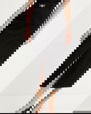 Patou fustă jeans culoarea negru, midi, drept, SK0500081